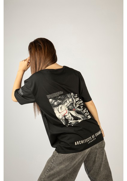 Woxxo More Money More Problems Baskılı Unisex Oversize T-Shirt -Siyah Lycralı Modal/pamuk