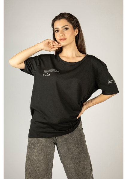 Woxxo More Money More Problems Baskılı Unisex Oversize T-Shirt -Siyah Lycralı Modal/pamuk