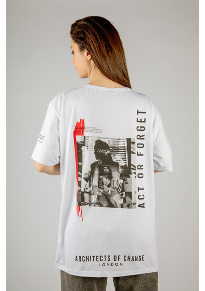Woxxo Act Or Forget Baskılı Unisex Oversize T-Shirt -Beyaz Lycralı Modal/pamuk