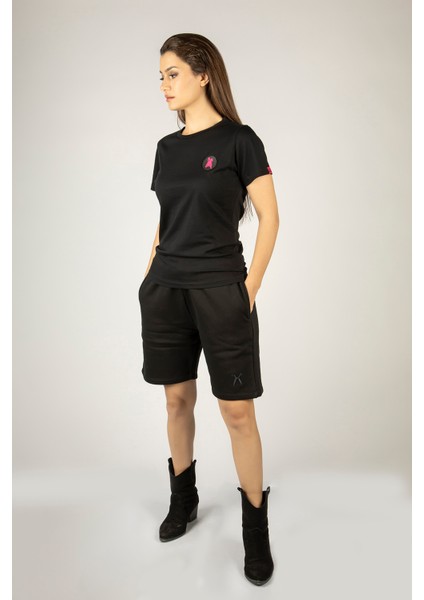 Woxxo Ocean Rabbit Siyah Baskılı Unisex Tişört - %100 Pamuk Kauçuk Arma Detaylı