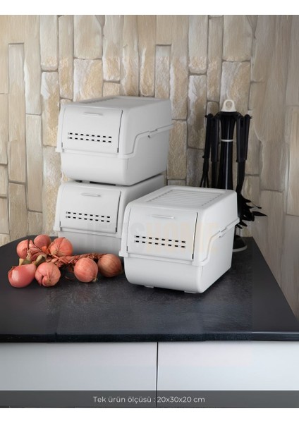 3'lü Set Organizer Erzak Kutusu Bpa Free Saklama Kutusu Soğanlık Sebzelik Sepet Gri 8 Lt x 3 modelleri
