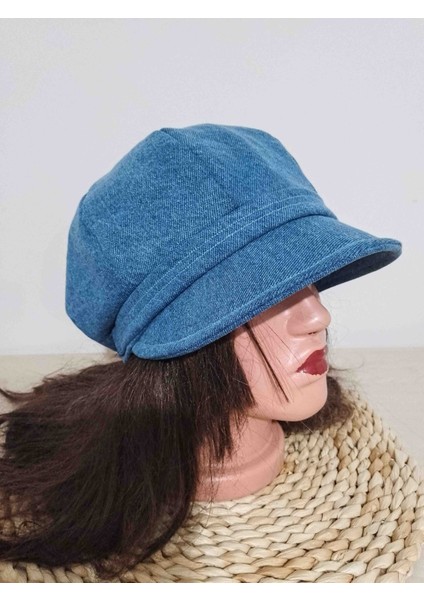 Kadın Kot Denim Taşlı Geniş Siperli Şapka