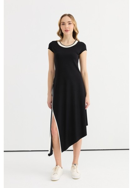 Eteği Asimetrik Kısa Kol Penye Elbise fırsatları