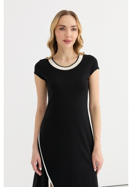 Eteği Asimetrik Kısa Kol Penye Elbise indirimleri