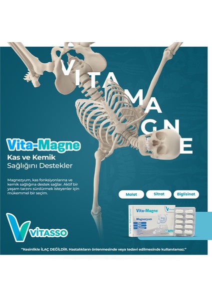 Magnezyum 3'lü Vitamagne Yetişkinler Için Vitamin B6-B12-D-D3 Magnezyum Mineral Gıda Takviyesi