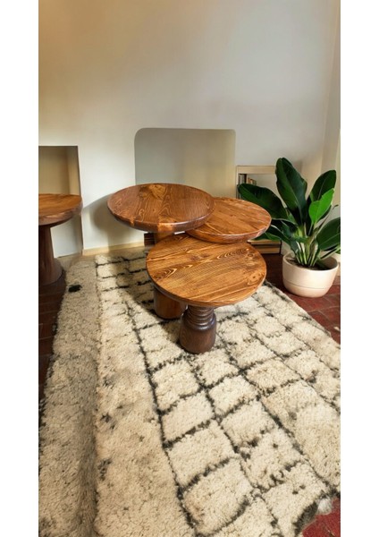 Wood Ahşap 3’lü Set Fitilli Mantar Yan Sehpa Modern Fiskos / Açık Ceviz Renk / Zigon Sehpa Vernikli fiyatları