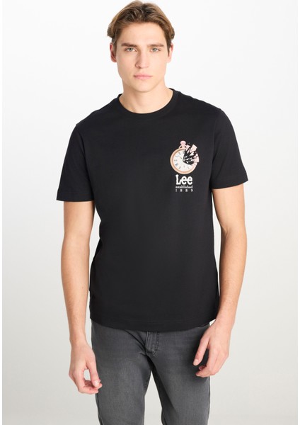 Regular Fit Grafik Bas Siyah Erkek Kısa Kol T-Shirt fiyatları