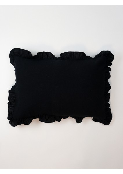 Bohem Fırfırlı Dikdörtgen Kırlent Kılıfı - Siyah