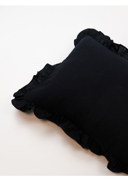 Bohem Fırfırlı Dikdörtgen Kırlent Kılıfı - Siyah fiyatları