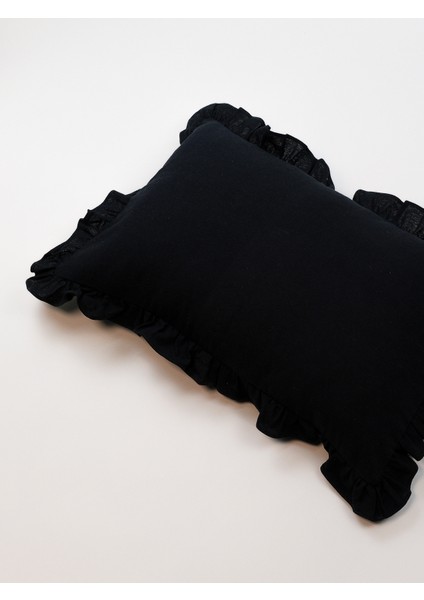 Bohem Fırfırlı Dikdörtgen Kırlent Kılıfı - Siyah modelleri