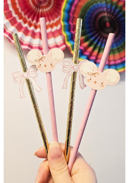 Pembe Fare Pipet Süsleri 10LU Fare Konsept Lüks Pipet Paketi fiyatları