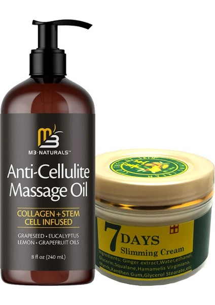 7daus Antiyağ Slimming Cream Yağları Parçalayıcı Krem 100 ml + Anti Selülit Masaj Yağı Selülitlere Karşı 240 ml Masaj Yağı