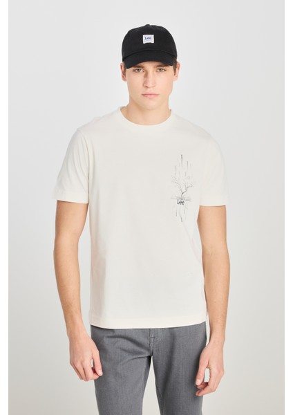 %100 Pamuk Regular Fit Normal Kesim Bisiklet Yaka Baskılı Ekru Tişört fiyatları