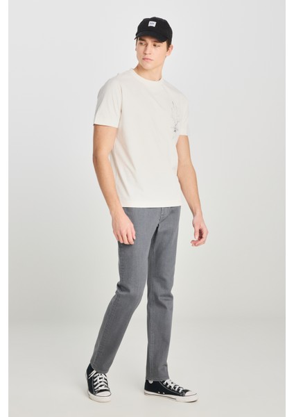 %100 Pamuk Regular Fit Normal Kesim Bisiklet Yaka Baskılı Ekru Tişört modelleri