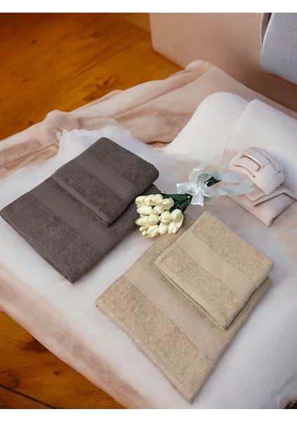 4'lü Banyo Havlusu Seti Premium 90 x 150-50 x 90 cm Pamuk