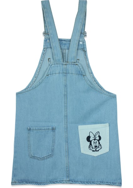 2-8 Yaş Kız Çocuk Kot Salopet Jile Elbise | Minnie Mouse Baskılı Askılı Jean Elbise