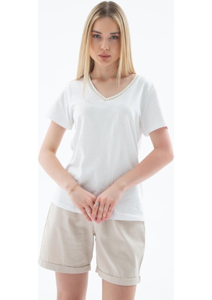 25Y0478K1 Kadın V Yaka T-Shirt