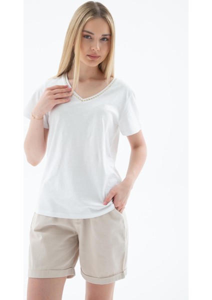 25Y0478K1 Kadın V Yaka T-Shirt indirimleri