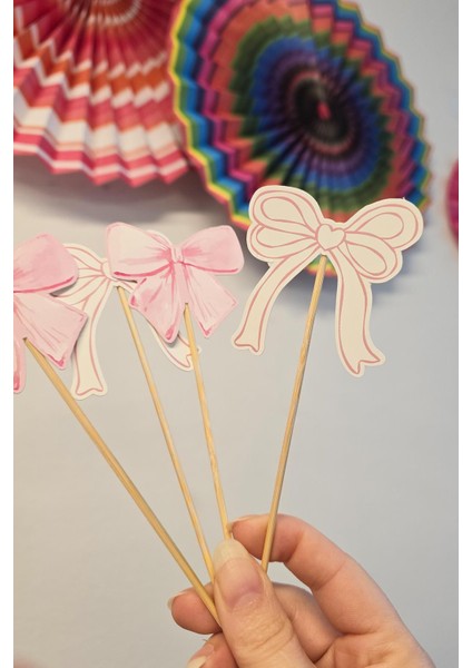 Pembe Fiyonk Tema Kürdan Süsleri Cupcake Süsleri Lüks Büyük Boy 10LU Paket modelleri