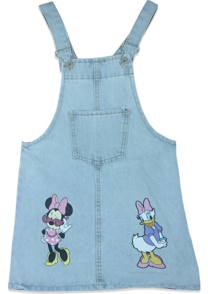 2-8 Yaş Kız Çocuk Minnie Daisy Baskılı Askılı Kot Jile Elbise | Jean Salopet Yazlık Elbise