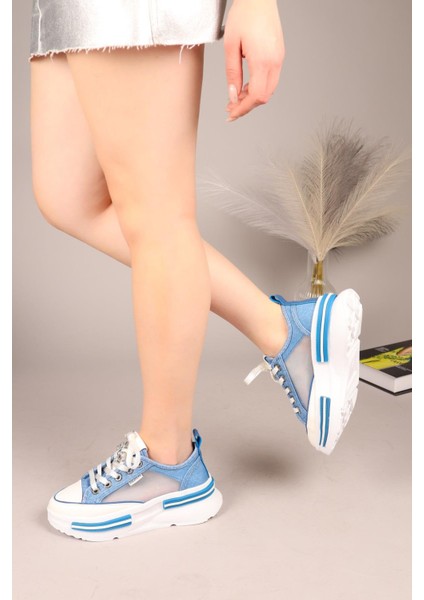 Joyse Tül Detaylı Keten Sneakers Mavi