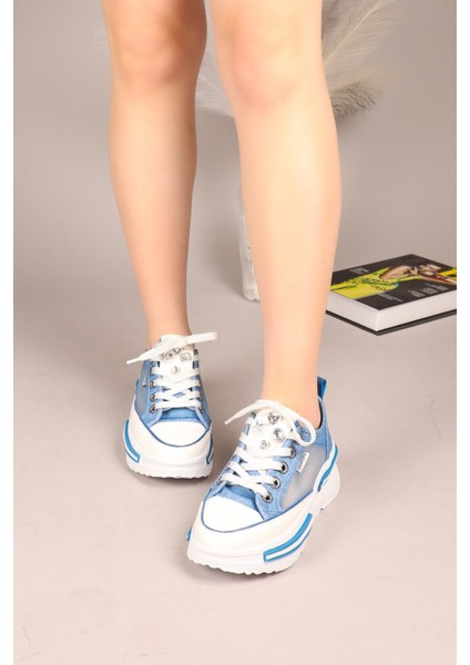 Joyse Tül Detaylı Keten Sneakers Mavi