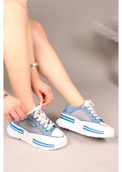 Joyse Tül Detaylı Keten Sneakers Mavi