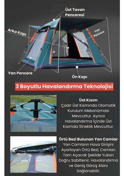 4 Kişilik Tam Otamatik Tenteli Kamp Çadırı Portatif Anti-Uv Outdoor Plaj Piknik Çadırı modelleri