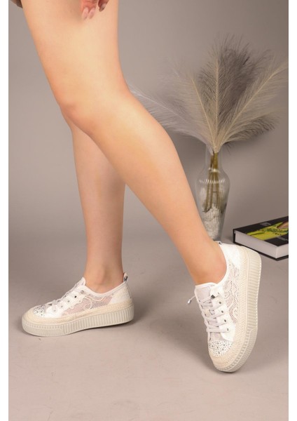 Luxora Lastik Bağcıklı Dantel Sneakers Beyaz