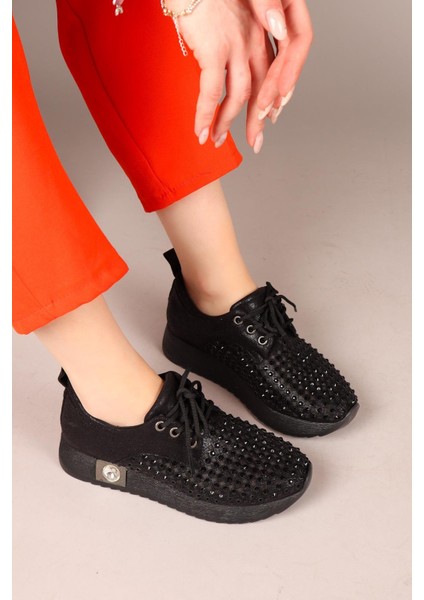 Fluff Lazerli Taşlı Bağcıklı Sneakers Siyah fiyatları