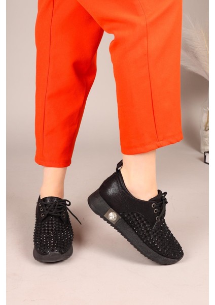 Fluff Lazerli Taşlı Bağcıklı Sneakers Siyah modelleri