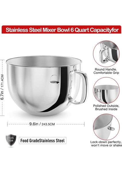 Kitchenaid 5 Plus ve 600 Serisi Mikser Için 5 ve 6 Quart Mikser Için Paslanmaz Çelik Profesyonel Hamur Kancası ve Karıştırma Kabı (Yurt Dışından)
