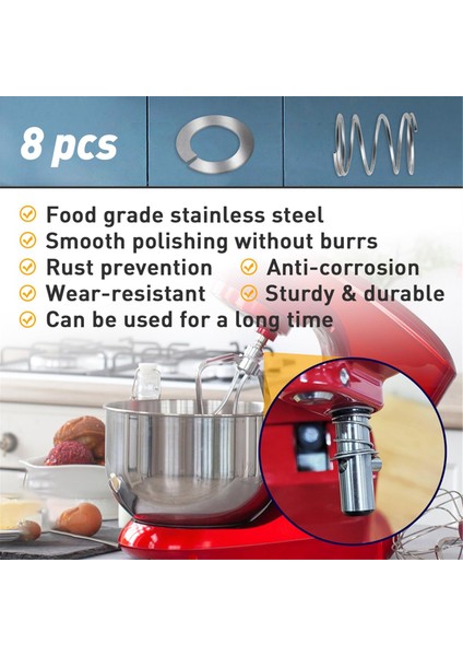 Kitchenaid Mikserler Için 8 Paket Yay ve Rondela - Kitchenaid Stand Mikser 3.5/4/5/6/7qt Için Paslanmaz Çelik Yedek Parçalar (Yurt Dışından)