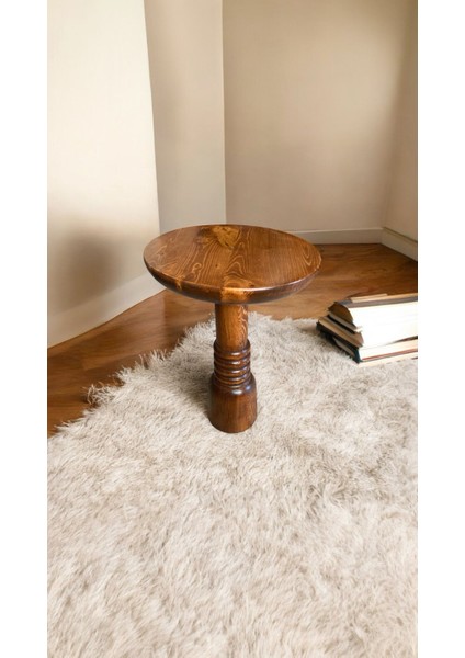 Wood Wooden Ahşap Tekli Mantar Yan Sehpa Modern Açık Ceviz Renk Fiskos