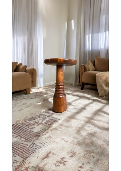 Wood Wooden Ahşap Tekli Mantar Yan Sehpa Modern Açık Ceviz Renk Fiskos fiyatları