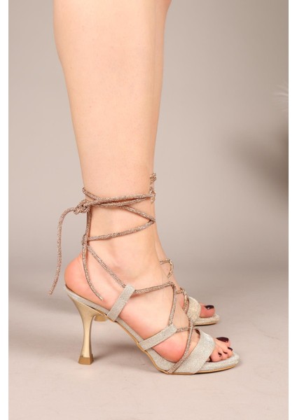 Valorin Taş Bağcıklı Topuklu Ayakkabı Gold fırsatları