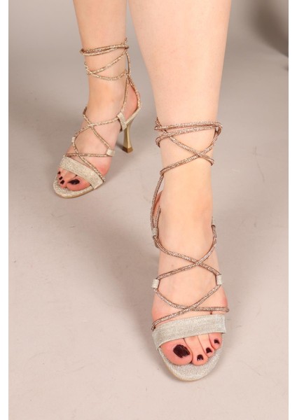 Valorin Taş Bağcıklı Topuklu Ayakkabı Gold indirimleri