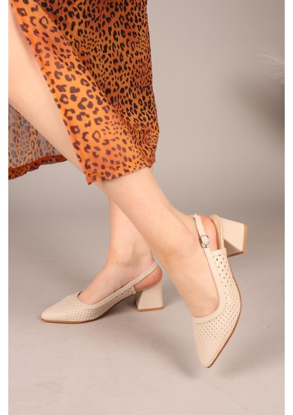 Melody Lazerli Arkası Açık Topuklu Ayakkabı Bej