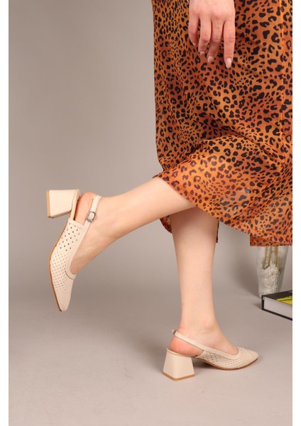 Melody Lazerli Arkası Açık Topuklu Ayakkabı Bej modelleri