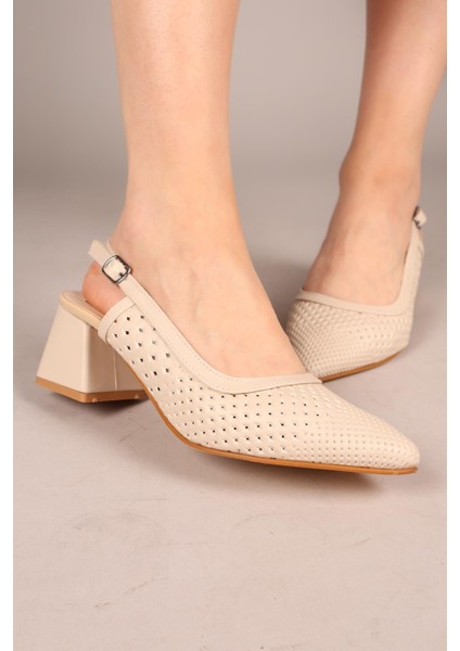 Melody Lazerli Arkası Açık Topuklu Ayakkabı Bej fırsatları
