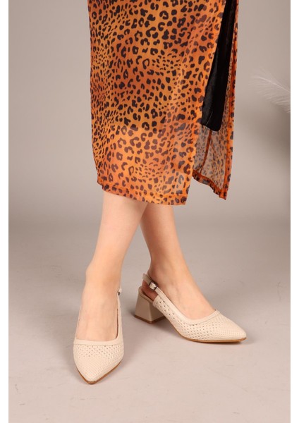 Melody Lazerli Arkası Açık Topuklu Ayakkabı Bej indirimleri