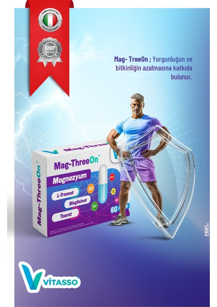 Magnezyum 3'lü Paket Magthreeon 60 Kapsül Yetişkinler Için Vitamin ve Magnezyum Gıda Takviyesi