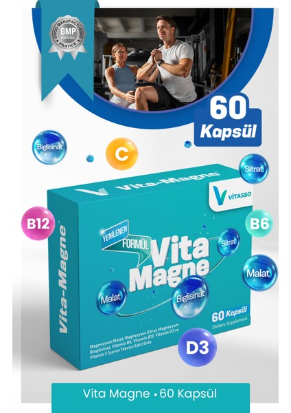 Magnezyum 3'lü Vitamagne Yetişkinler Için Vitamin B6-B12-D-D3 Magnezyum Mineral Gıda Takviyesi
