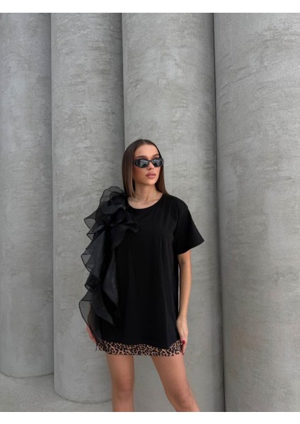 Ithal Süprem Kumaş Organze Tül Detaylı Tshirt