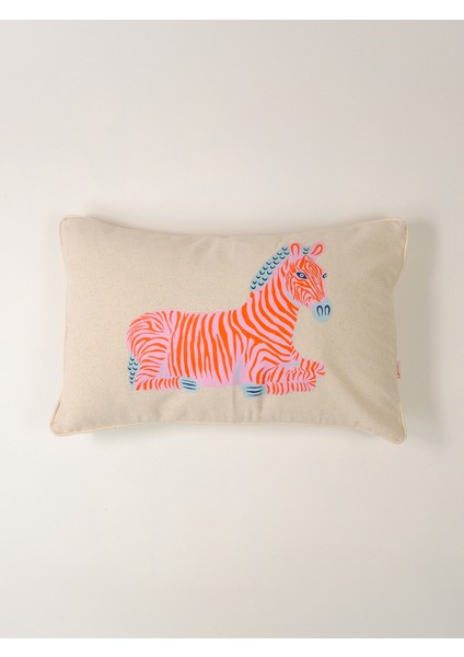 Zebra Baskı Yıkanmış Keten Kırlent Kılıfı - Pembe