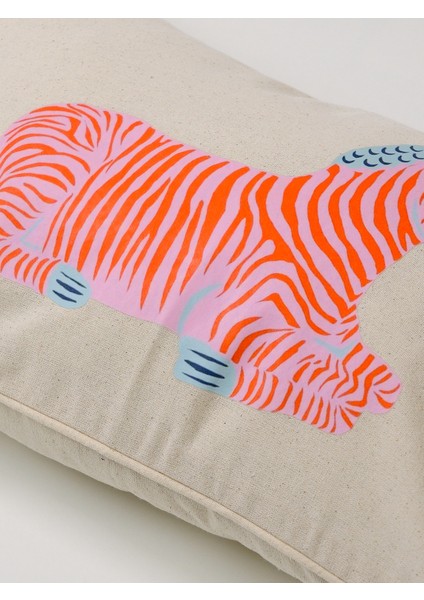 Zebra Baskı Yıkanmış Keten Kırlent Kılıfı - Pembe modelleri