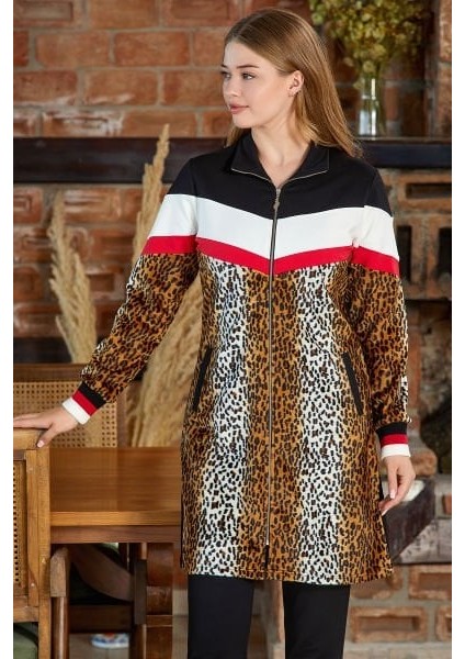 24385 Kadın Leopar Leopar Desen Pamuklu Tesettür Eşofman Takımı