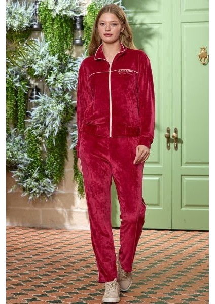 25303 Kadın Bordo Polar Kumaş Spor Eşofman Takımı