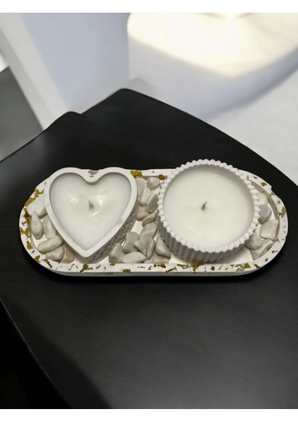 Dekoratif Doğal Taşlı 2'li Sunum Seti ,lavanta Kokulu Soya Wax Mum Seti fiyatları