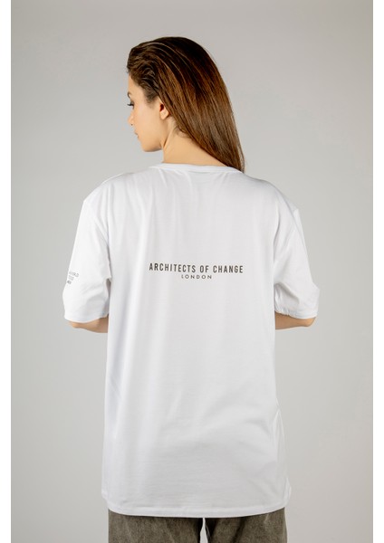 Woxxo Show Me Your Code Baskılı Unisex Oversize T-Shirt -Beyaz Lycralı Modal/pamuk